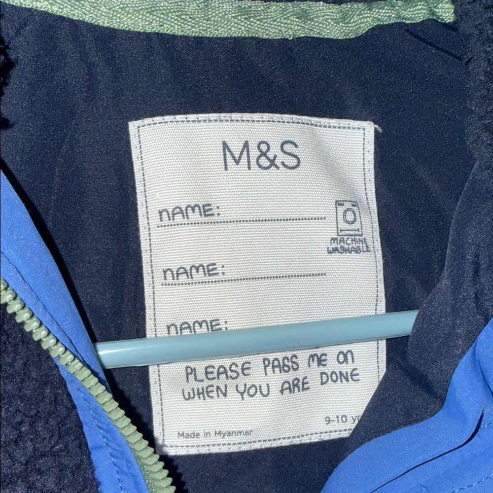 M&S Navy Sherpa  Jacket with Green Accents 9 to 10 years old - Picture 2 of 7
